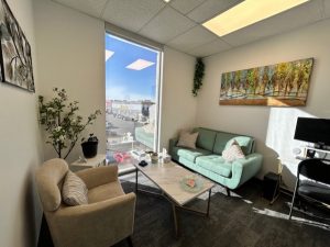 Private and comfortable therapy room at Calgary Mental Health & Wellness Centre, designed for a safe and supportive counselling experience.